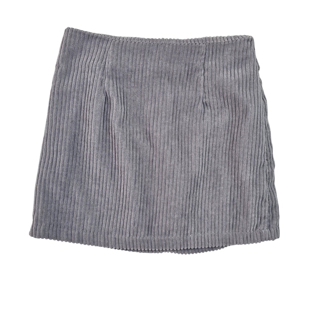 Grey Corduroy Mini Skirt Wide Wale A-Line‎ High Waisted Textured Skirt
